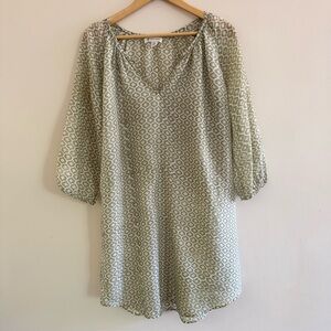 Kerry Cassill‎ Block Print Tunic Dress Green White Cotton Made in India M/L